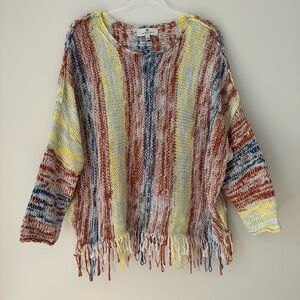Laurie Felt Striped Knit Sweater with‎ Fringe Sz M/L